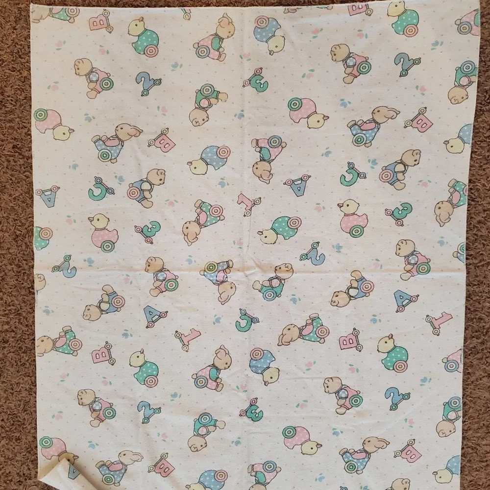 Vintage Abc 123‎ Bear Bunny Baby Recieving Blanket Pastel